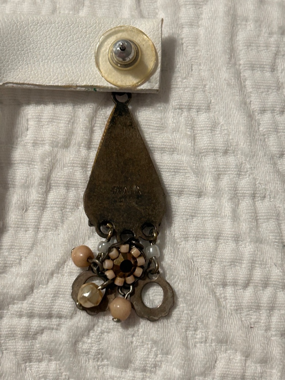 Ayala Bar Brown Dangle Earrings Mosaic and Rhinestone Earth Tones Boho Artisan - Picture 3 of 6